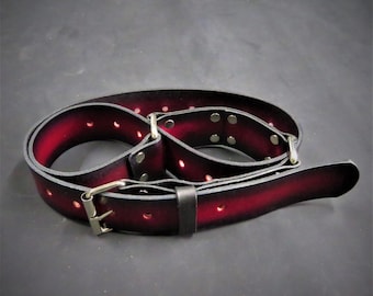 Leather Hobble Belt / Dual-Use BDSM Belt – Black & Red BDSM belt strap