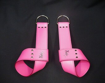 Pink Leather Suspension Cuffs – Handmade Wrist & Ankle Restraints – Heavy Duty D-Ring Bondage Cuffs – Adult Leather Accessory