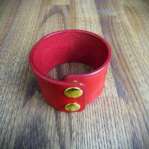 Handmade Red Leather Cuff Bracelet: Unisex Style, 4cm Wide