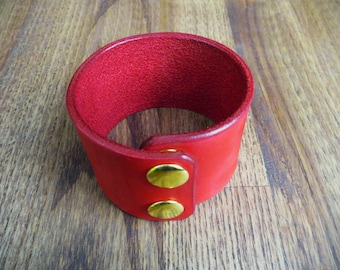 Handmade Red Leather Cuff Bracelet: Unisex Style, 4cm Wide