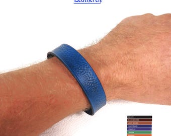 Tooled Leather Bracelet | Slim Leather Cuff | Vegetable Tanned Leather Wristband | Snap Button Bracelet | Rustic Leather Jewelry