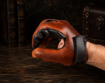 Archery Finger Glove Leather – Traditional Shooting Glove – Choose Left or Right Hand
