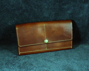 Women's Long Brown Leather Wallet - 6 Card Pockets, 2 Bill Compartments, and Coin Pocket