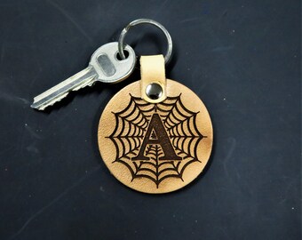 Personalized Leather Keychain | Custom Monogram Key Ring | Engraved Leather Key Fob | Vegetable Tanned Leather Gift | Initial Keychain