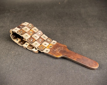Flexible Leather Spanking Paddle – Handmade Brown Leather Impact Paddle with Riveted Strap Design – Unique BDSM Accessory