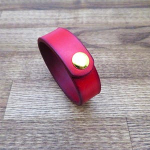 Handmade Red Leather Cuff Bracelet: Unisex Style, 2cm Wide