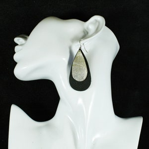 Leather Leaf Earrings,  fashion earrings in silver and black