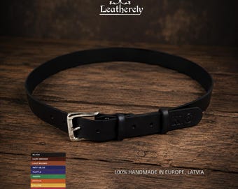 Personalized Vegetable Tanned Leather Belt, Custom Monogram Initials Handmade Him