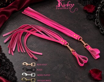 Pink Leather Finger Flogger Pair, Impact Play Accessory, Genuine Leather BDSM Gear