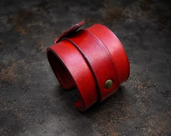 Leather Bracelet | Handmade Wide Leather Cuff | Colorful Leather Wristband | Adjustable Statement Bracelet | Genuine Leather Gift