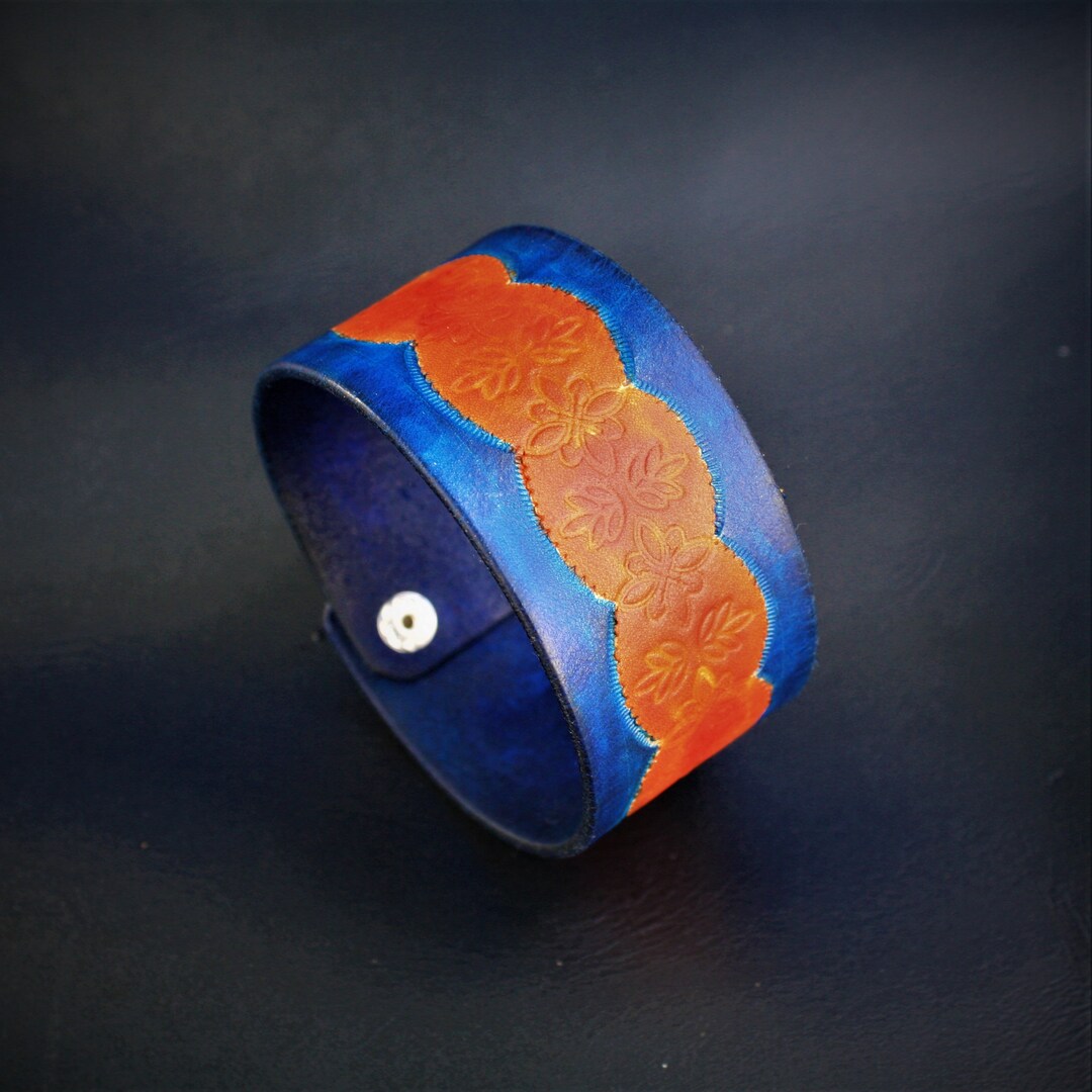 Custom Made Tooled Brown, Yellow Leather Bracelet / Zebra Braclet Etsy