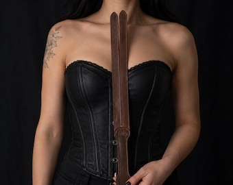 Brown Leather Tawse Paddle – Handmade Double Strap Impact Play Accessory – Flexible Leather BDSM Gear