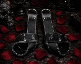 Leather Suspension Cuffs – Black Crazy Horse Leather, Heavy Duty D-Ring Gear