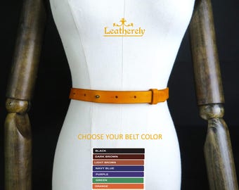 Women's Leather Belt | Slim Vegetable Tanned Leather Belt | Boho Leather Waist Belt | Genuine Leather Belt | Minimalist Fashion Accessory