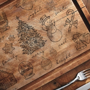 Tabla de charcutería navideña, SVG, Glowforge, tabla de cortar personalizada, archivo digital, vino y queso, tabla de cortar grabada con láser, regalo personalizado