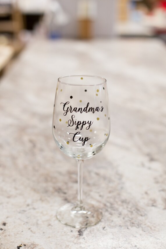 Grandma gift idea. wine glass with custom wording and confetti Etsy