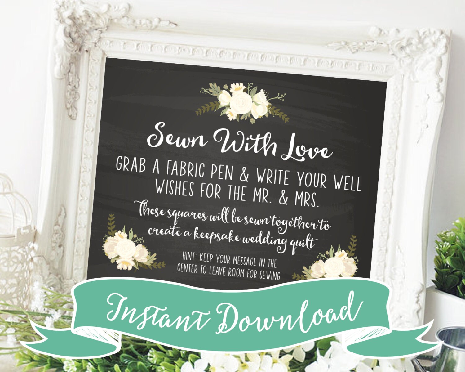 DIY PRINTABLE 8 x 10 Sewn With Love Wedding Quilt Guestbook Sign for …