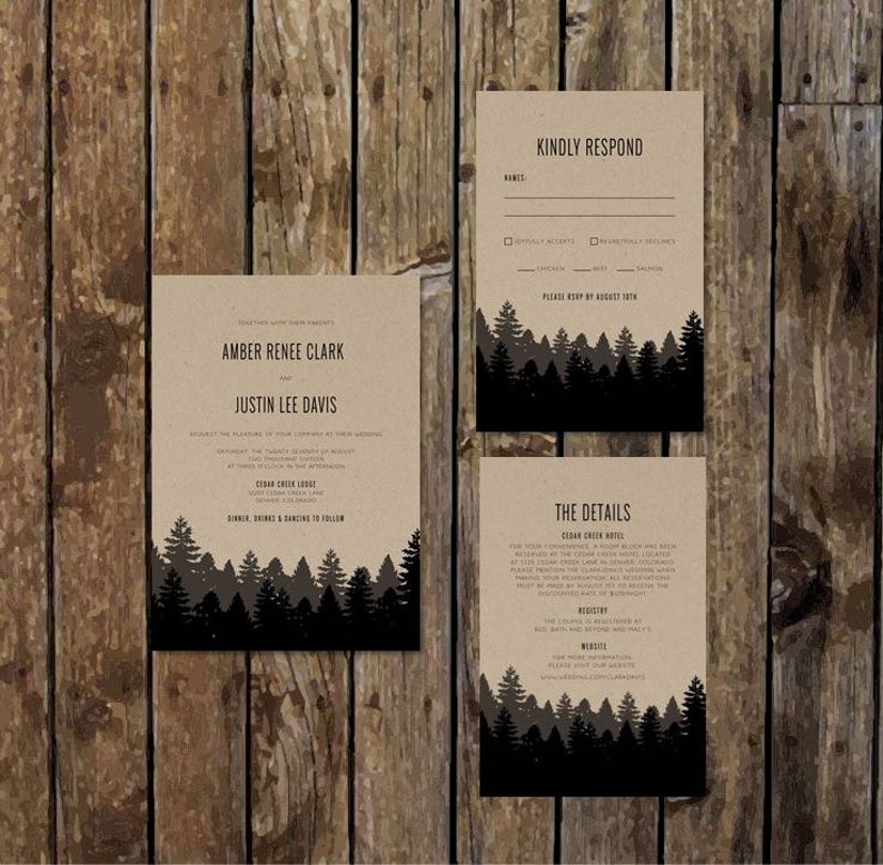 Diy Printable Woodsy Wedding Invitations With Rsvp Etsy