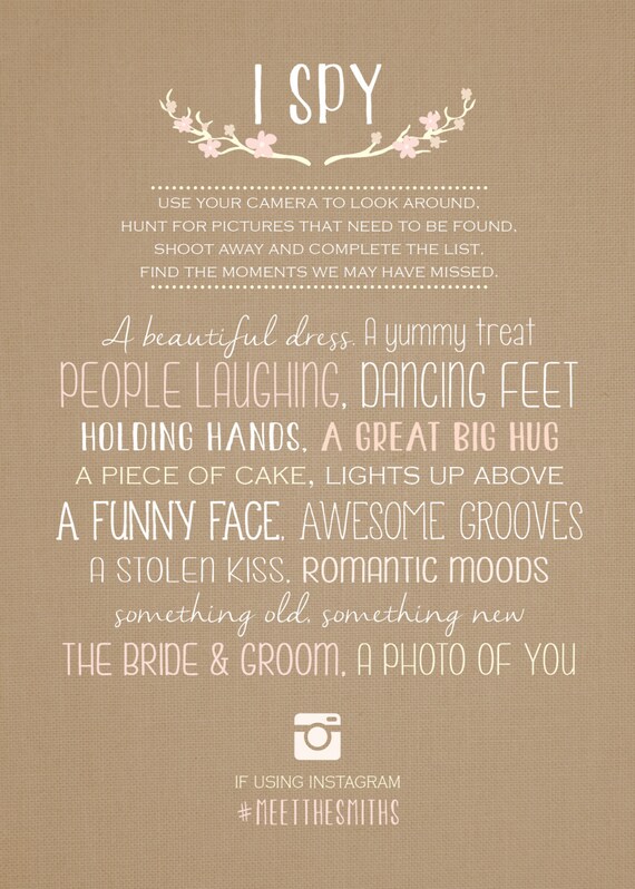 I Spy Game For Wedding Reception Photo Scavenger Hunt Diy Etsy