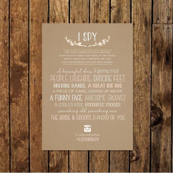 I Spy Game For Wedding Reception Photo Scavenger Hunt Diy Etsy