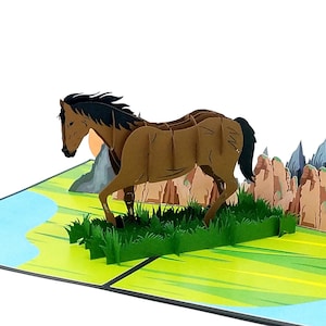 Horse 3D pop up card, birthday, equestian cards, wild horses, retirement, vacation travel, summer glamping, mothers day, cards for her