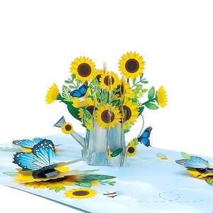 Sunflowers vase bouquet 3D pop up card, birthday, mothers day, butterfly, water can, anniversary, sympathy, retirement pop-up popup