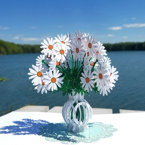 Daisies vase bouquet 3D pop up card, birthday, easter card, mothers day, grandmothers day, anniversary, sympathy card, retirement, pop-up