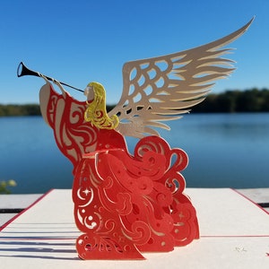 Herald Christmas Angel 3D pop up card, holiday, winter, choir, carolling, xmas kirigami pop-up popup greeting card