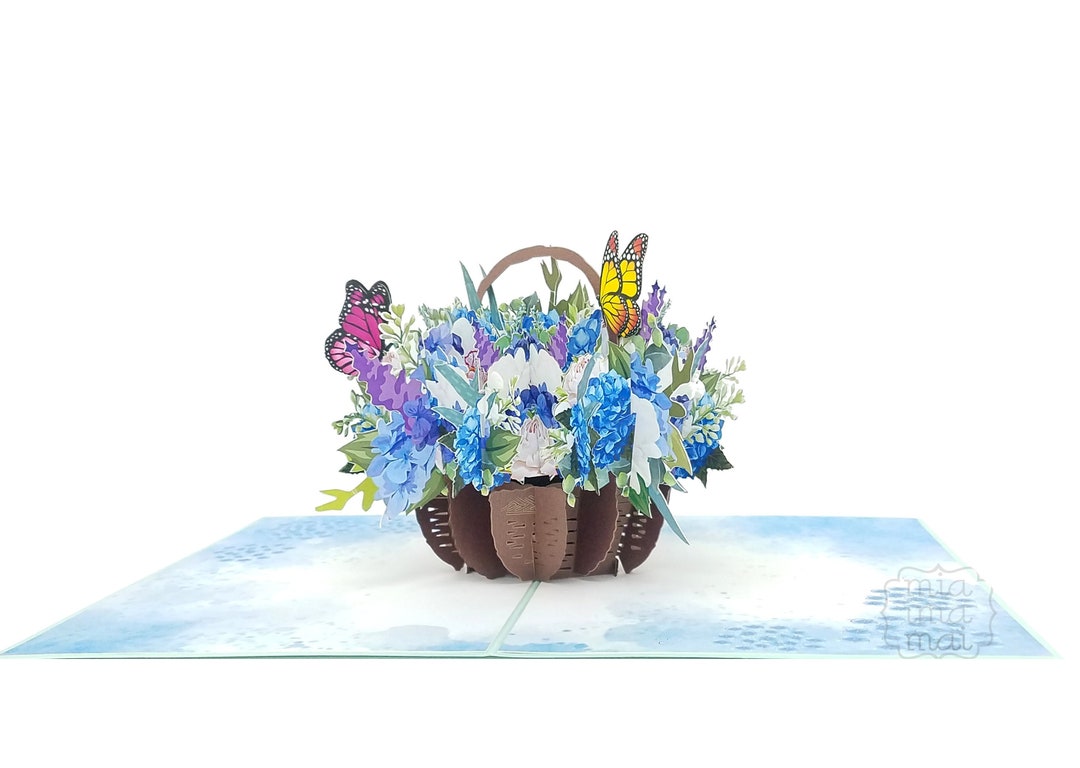 Hydrangea Bouquet Pop up Card, 3D Floral Basket (5x7in) - Etsy