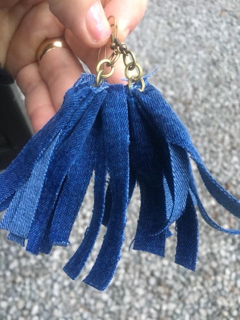 Long Tassel Blue Jean dangle earrings Etsy