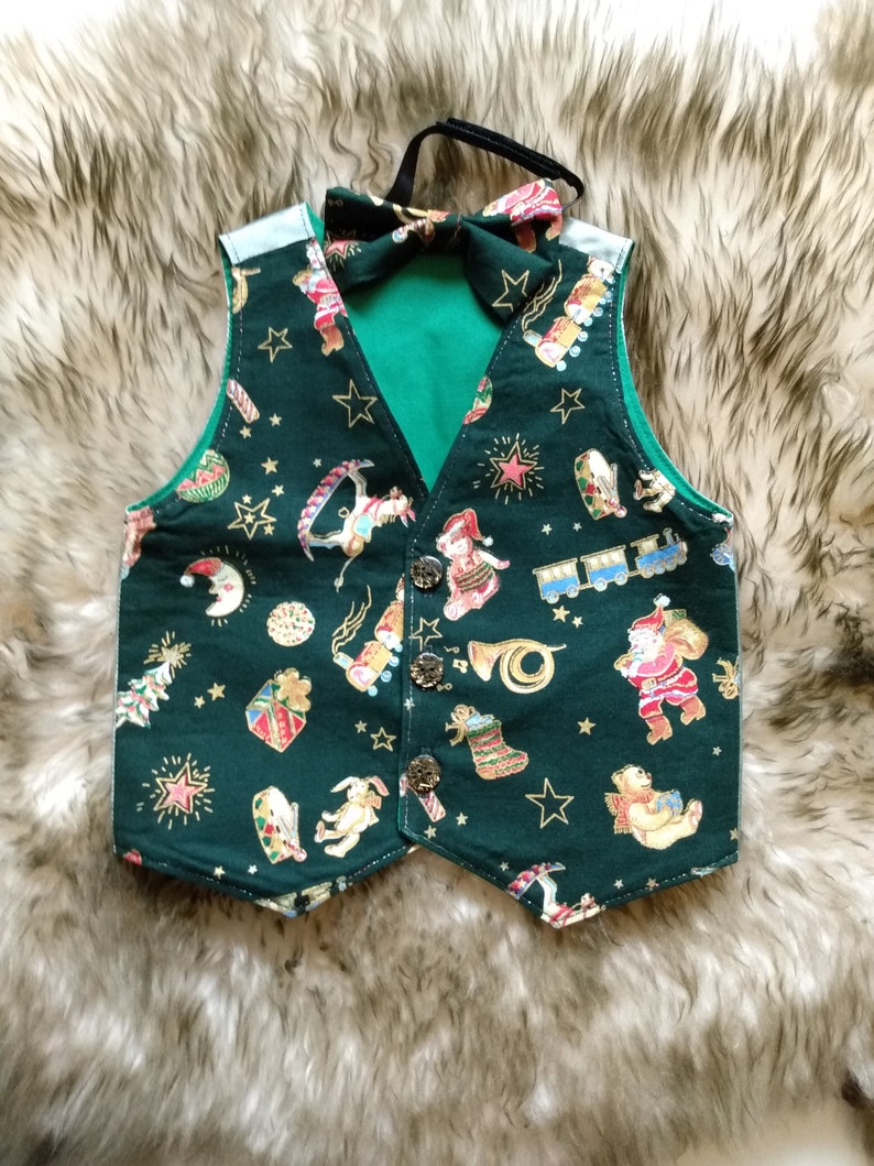 Baby Christmas waistcoat  bow tie  approx age 9-12 months image 0