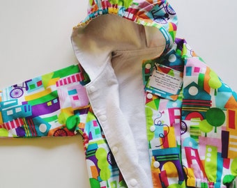 Handmade toddler jacket - Age 18 mth (86 cm).   Abstract town fabric.