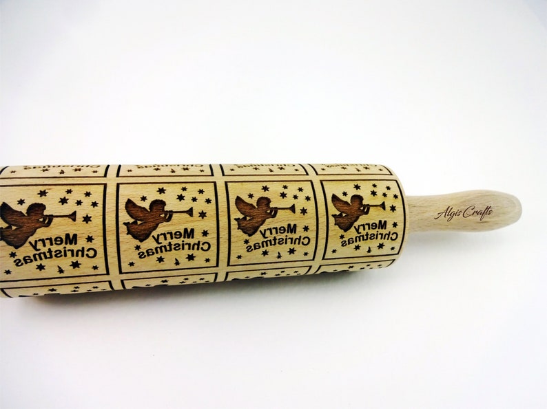 Christmas gingerbread cookies Christmas tree Embossing rolling pin with Christmas symbols FLYING ANGELS Rolling pin star snowflake
