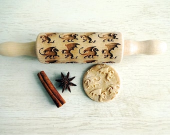 DRAGONS kids rolling pin * Mini Rolling Pin for cookies, play dough, salt dough or clay *