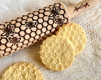 BEES Embossed Rolling Pin Mini Size. Textured Dough Roller for Cookies and Pottery by Algis Crafts