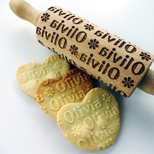 Personalized KIDS Rolling Pin with NAME. Embossing rolling pin. Kids Baking Rolling Pin. Pretend Kitchen Play. image 1
