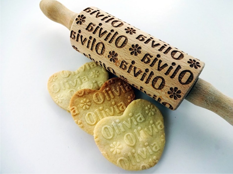 Personalized KIDS Rolling Pin with NAME. Embossing rolling pin. Kids Baking Rolling Pin. Pretend Kitchen Play. image 1