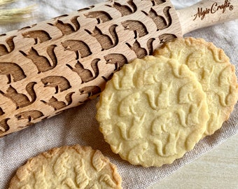 MURRR Cat Pattern Embossing Rolling Pin. Engraved Dough Rollern with Cats for Embossed Cookies for Cat Lover.