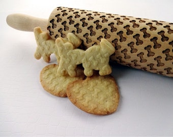 Engraved dough roller with dog/'s footprint with bones for embossed cookies PAW AND BONES Embossed Rolling Pin