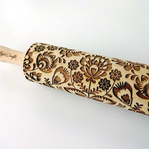 Folk Embossing Rolling Pin. FOLK pattern. Engraved dough roller for embossed cookies and Pottery by Algis Crafts image 4