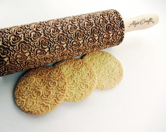 ROSES PETALS Embossing Rolling Pin. Flowers pattern. Engraved dough roller for embossed cookies and Pottery by Algis Crafts