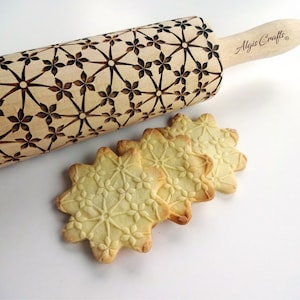 FLORAL NET Embossing Rolling Pin. Flowers net pattern. Engraved dough roller for embossed cookies and Pottery by Algis Crafts