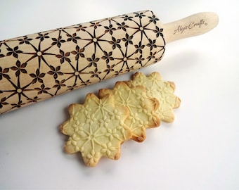 FLORAL NET Embossing Rolling Pin. Flowers net pattern. Engraved dough roller for embossed cookies and Pottery by Algis Crafts