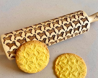 Pug / Mops pattern Embossing Rolling Pin. Pug Mops Dog pattern. Engraved rolling pin with PUGS for embossed cookies or pasta.
