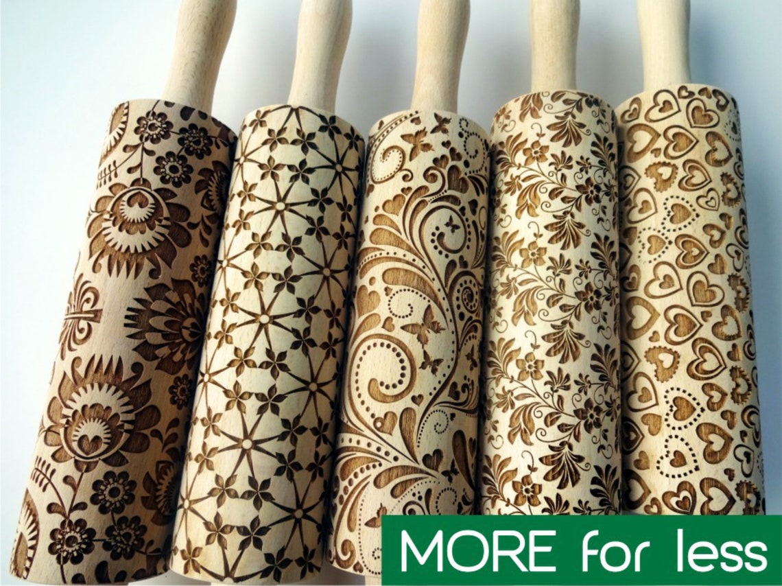 5 ANY Pattern Rolling Pin SET. Lazer Engraved Embossing Rolling Pins ...