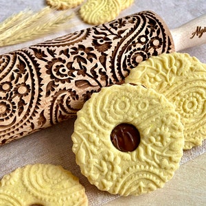 PAISLEY Embossed Rolling Pin Mini Size. Textured Dough Roller for Cookies and Pottery by Algis Crafts image 3