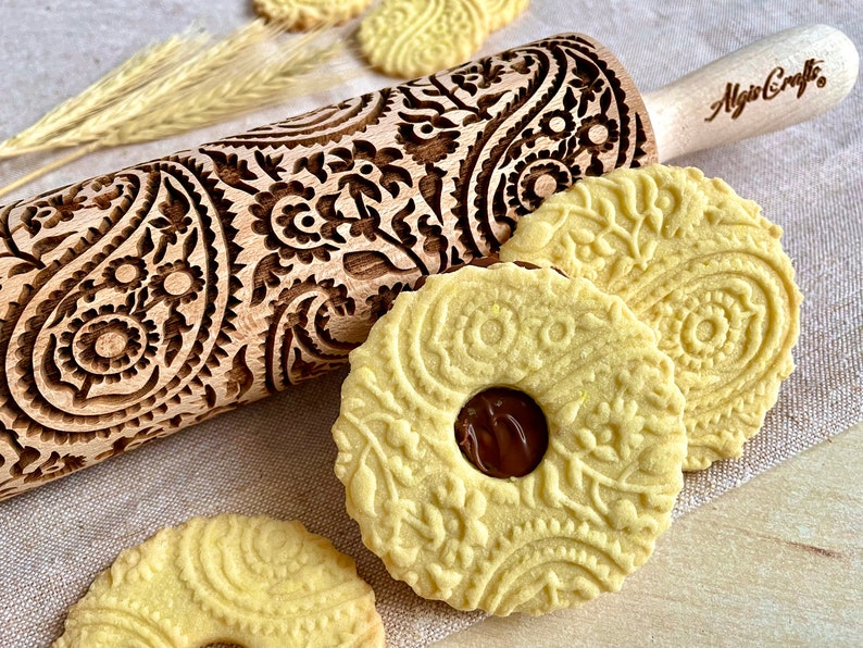 PAISLEY Embossed Rolling Pin Mini Size. Textured Dough Roller for Cookies and Pottery by Algis Crafts image 3