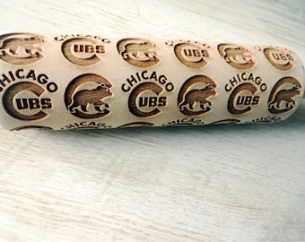 CHICAGO CUBS Embossing Rolling Pin. Pattern with Chicago CUBS bears. Laser engraved rolling pin.  baseball fan.