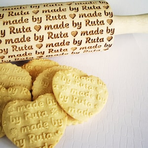 Personalized Rolling Pin with any text. Embossing rolling pin Dough roller for embossed cookies. Lazer engraved image 1