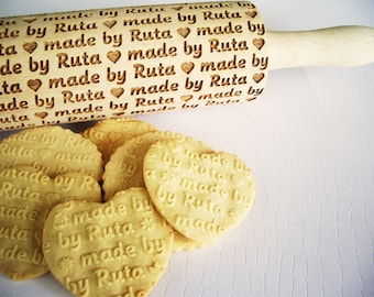 Personalized Rolling Pin with any text. Embossing rolling pin Dough roller for embossed cookies. Lazer engraved